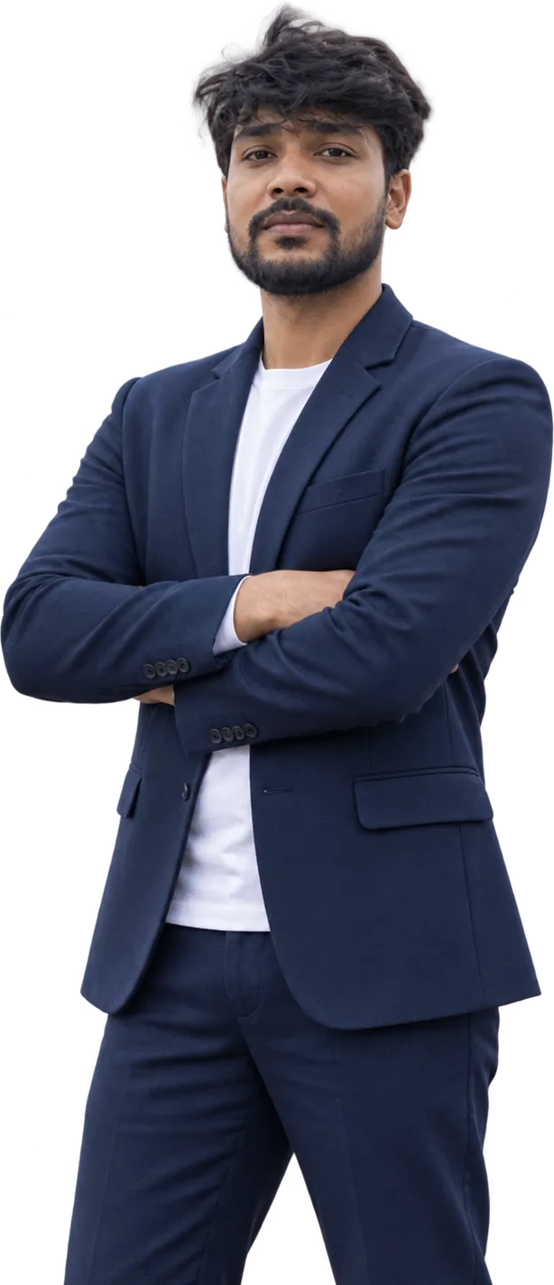 WebDesignerBD-এর প্রতিষ্ঠাতা Selimuzzaman Afridi, হাত ভাঁজ করে দাঁড়িয়ে — যিনি আপনার পুরো প্রজেক্টের দায়িত্ব নেন