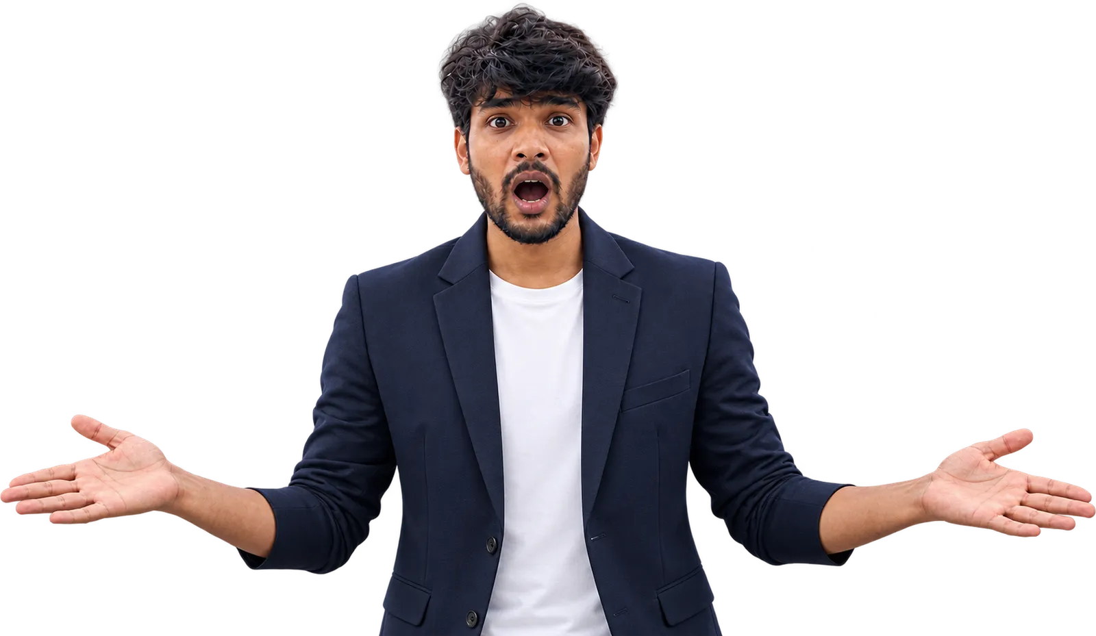 অবাক হয়ে দুই হাত মেলে আছেন WebDesignerBD-এর প্রতিষ্ঠাতা Selimuzzaman Afridi — ওয়েবসাইট Google-এ না এলে যে প্রশ্নের উত্তর দেয় ফ্রি SEO অডিট